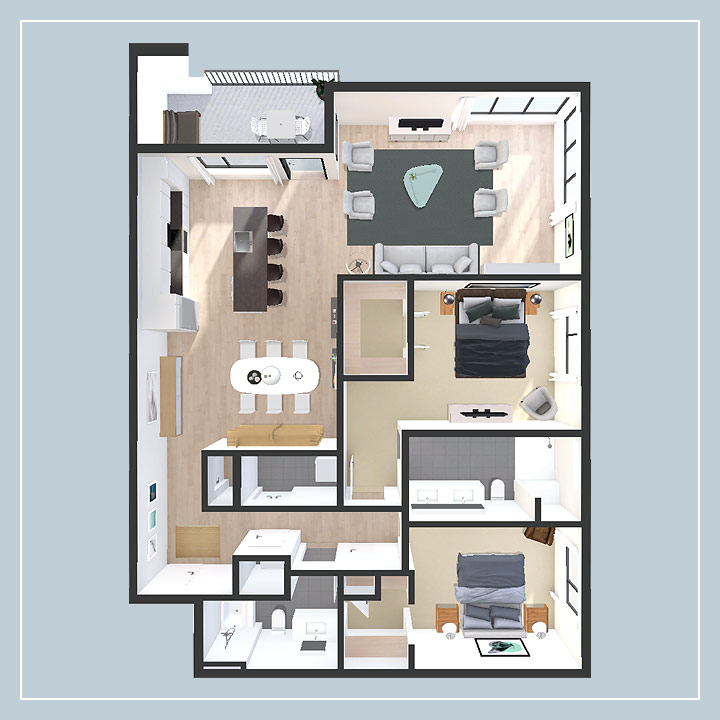 Williams aerial view of full color 3D rendering on light blue background